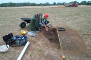Charcoal pit with slag- Bestwall Quarry excavation